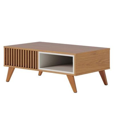 Mesa De Centro Para Sala De Estar 01 Nicho Delta C04 Freijó Off White Matte - Lyam Decor