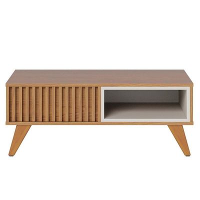 Mesa De Centro Para Sala De Estar 01 Nicho Delta C04 Freijó Off White Matte - Lyam Decor