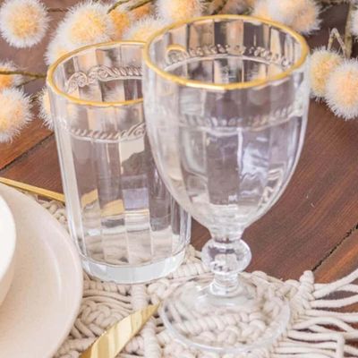 Kit 6 Taças Cristal 330ml Fio de Ouro Imperial Lyor Avulsa Servir Sucos Água Drinks Mesa Posta