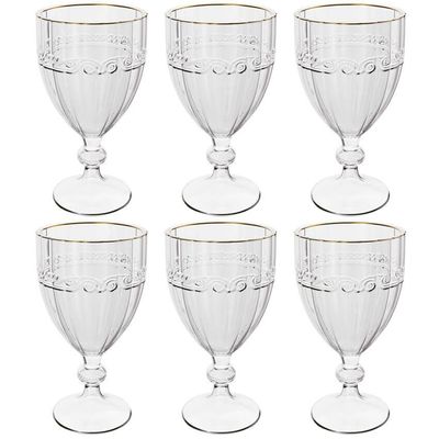 Kit 6 Taças Cristal 330ml Fio de Ouro Imperial Lyor Avulsa Servir Sucos Água Drinks Mesa Posta