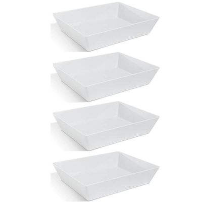 4 Travessas Retangular 3,5L Profissional Servir Buffet Melamina Branca Saladas Massas Haus Concept