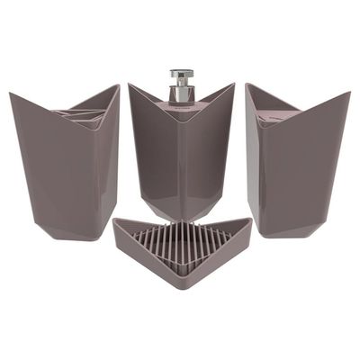 Kit Prisma Cinza Tornado 4 Pç Porta Escova Algodão Sabonetes Conjunto para Banheiro Crippa