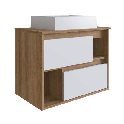 Gabinete Para Banheiro Suspenso 60CM com 2 Gavetas Mel Branco LVP03 Versato Nova Móbile