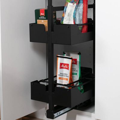 Coluna Baixa Masutti 2 Bandejas 24x48x61cm Preta Corrediça Deslizante Móvel
