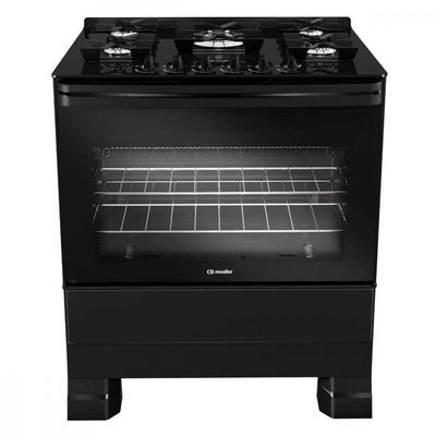 Fogão Mueller 5 Bocas Com Mesa De Vidro E Grades De Ferro Preto Bivolt