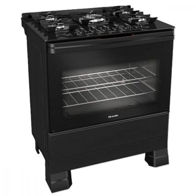 Fogão Mueller 5 Bocas Com Mesa De Vidro E Grades De Ferro Preto Bivolt