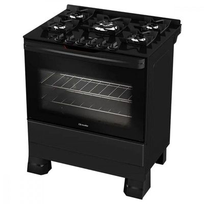 Fogão Mueller 5 Bocas Com Mesa De Vidro E Grades De Ferro Preto Bivolt