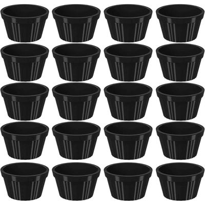 Kit 20 Ramequim Plástico Preto Canelado 60ml Molheira Pequena Uno Coza Restaurante