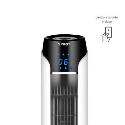 Ventilador de Torre 120cm Spirit Sky 45W de Potência com 3 Velocidades, Função Bom Sono e Vento Natural Branco com Prata / 220V