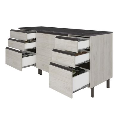 Cozinha Bartira Cristal com 7 Portas, 6 Gavetas, 4 Prateleiras e Nicho para Micro-ondas - 260cm de largura Freixo/Azul