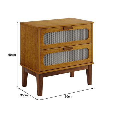 Mesa De Cabeceira 2 Gavetas Santorini Nature 60 Cm Palhinha Indiana - Bege