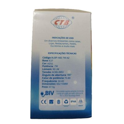 Lâmpada Bulbo Led Ctb A60 7w Azul