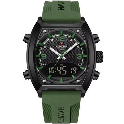 Relógio Digital Masculino Pulseira De Silicone Quartzo Tonneau Duplo Display Esportivo Verde Musgo
