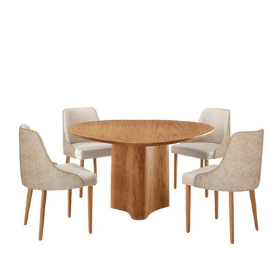 Sala De Jantar Mesa Selene 135cm Madeira Tampo Laminado Linho Off/ Milano/ Imbuia Nat.