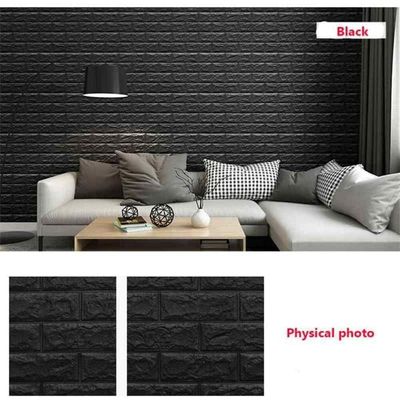 Papel De Parede Painel 3d Tijolo Preto Placa Auto Adesivo 77x70cm Revestimento Espuma Autocolante
