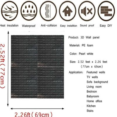 Papel De Parede Painel 3d Tijolo Preto Placa Auto Adesivo 77x70cm Revestimento Espuma Autocolante