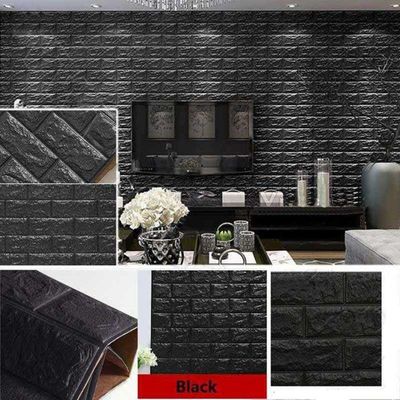 Papel De Parede Painel 3d Tijolo Preto Placa Auto Adesivo 77x70cm Revestimento Espuma Autocolante