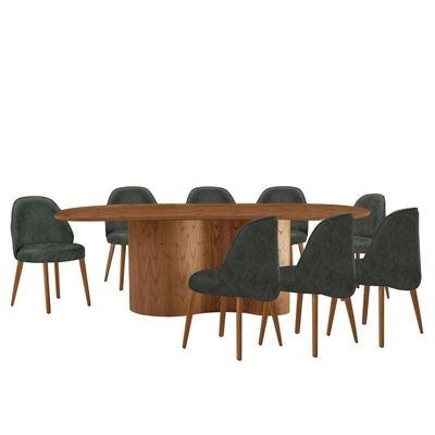 Mesa De Jantar Suiça 220cm Madeira Tampo Laminado Orgânico Jade / Imbuia Nat.
