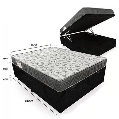 Cama Box Baú Casal Suede + Colchão De Molas Ensacadas Sereneprime 138x188x62cm Preto