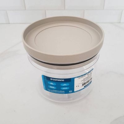 Pote Hermético Porta Mantimentos 1 Litro Transparente com Tampa Plástico Soprano Cinza