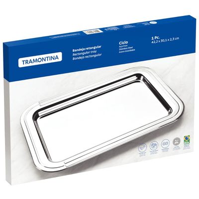 Bandeja de Inox Tramontina Ciclo Retangular 42x30cm para Servir Cafezinhos Chás Rasa