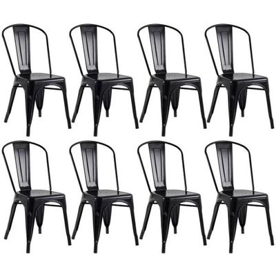 Kit 8 Cadeiras Tolix Industrial Aço Reforçado Empilhavel Preto