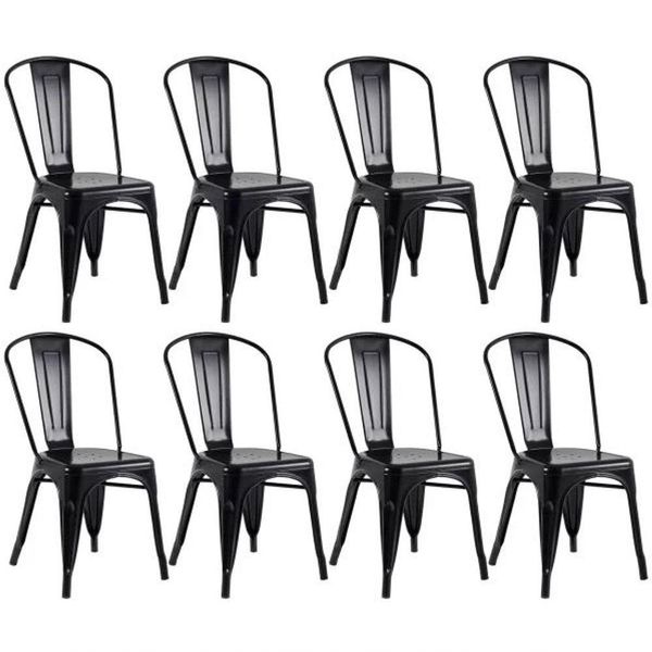 Kit 8 Cadeiras Tolix Industrial Aço Reforçado Empilhavel Preto