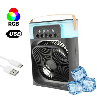 Ventilador Portátil Iluminação Umidificador Climatizador Usb De Mesa Preto