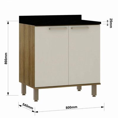 Balcão 2 Portas Com Tampo 80cm Luciane Isis Avela/mocca