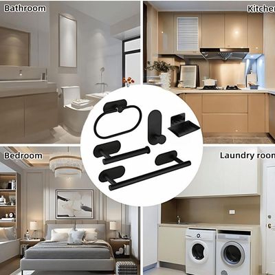 Kit Acessórios Banheiro Inox Autoadesivo Com 5 Peças Preto