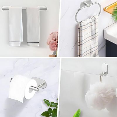 Kit Acessórios Banheiro Inox Autoadesivo Com 5 Peças Suporte