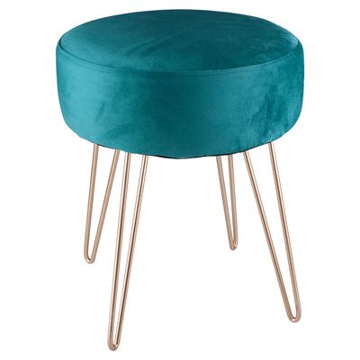 Puff Redondo Pés em Metal Dourado Cazza 43cm Suede Verde
