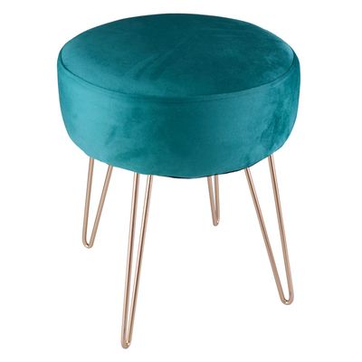 Puff Redondo Pés em Metal Dourado Cazza 43cm Suede Verde