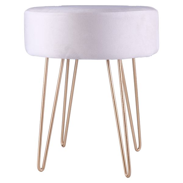 Puff Redondo Pés em Metal Dourado Cazza 43cm Suede Bege