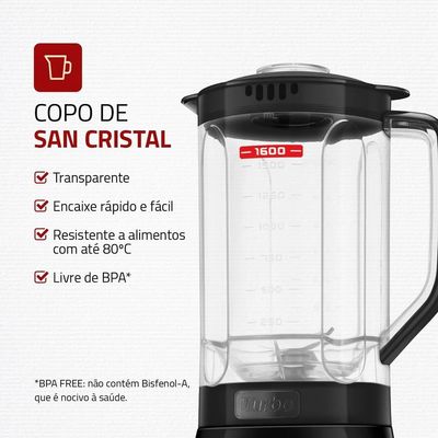 Liquidificador Mondial L-98-B Pratic Turbo com 2 Velocidades e Função Pulsar Preto / 110V
