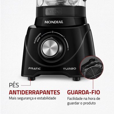 Liquidificador Mondial L-98-B Pratic Turbo com 2 Velocidades e Função Pulsar Preto / 110V