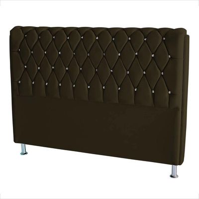 Cabeceira De Cama Box Londres King 195 Cm Suede Botão De Strass Marrom Do Lar Móveis E Decoração