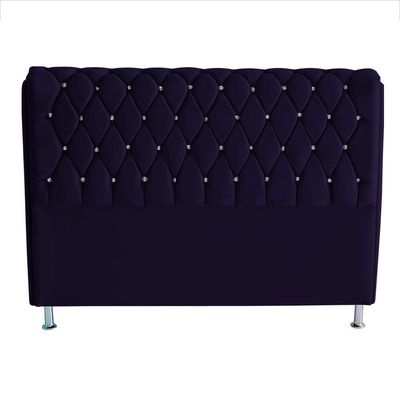 Cabeceira De Cama Box Londres King 195 Cm Suede Botão De Strass Azul Marinho Do Lar Móveis E Decoração
