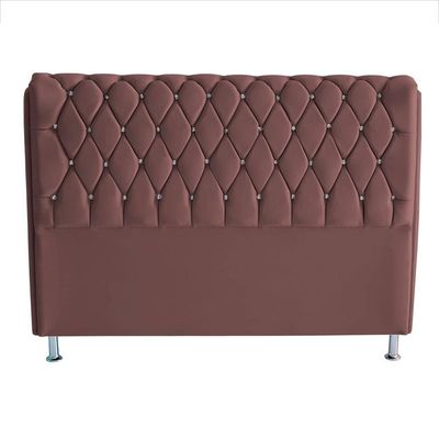 Cabeceira De Cama Box Londres King 195 Cm Suede Botão De Strass Rosê Do Lar Móveis E Decoração