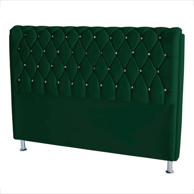 Cabeceira De Cama Box Londres King 195 Cm Suede Botão De Strass Verde Do Lar Móveis E Decoração