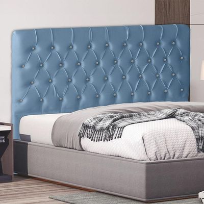 Cabeceira De Cama Box Estrela King 195 Cm Suede Botão Cristal Azul Bebê Do Lar Móveis E Decoração