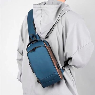 Mochila Anti Furto Transversal Cadeado Com Senha Saida Carregador Usb Resistente A Água Azul Tamanho Único Unissex