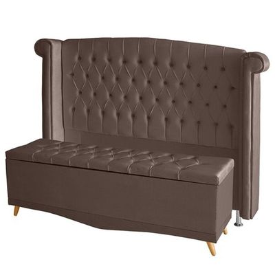 Kit De Quarto Cabeceira De Cama Box E Calçadeira Baú Toquio Casal 140 Cm Suede Rosê Do Lar Móveis E Decoração