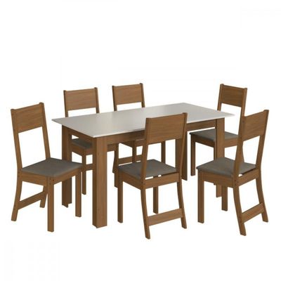 Conjunto De Mesa 1,50cm Belgica Com 6 Cadeiras Indekes Freijo/off White/cacau
