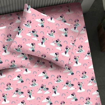 Jogo de Cama Portallar Casal Malha Mista Estampado Disney Minnie Nuvem 3 Peças Rose