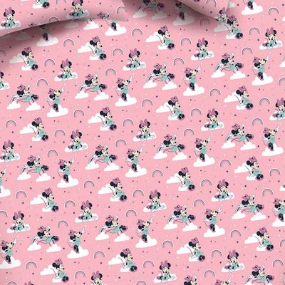 Jogo de Cama Portallar Casal Malha Mista Estampado Disney Minnie Nuvem 3 Peças Rose