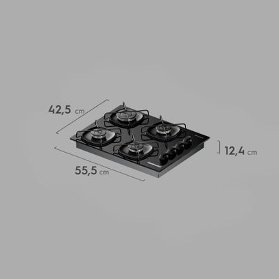 Cooktop 4 Bocas a Gás Continental Mesa de Vidro Preto com Acendimento Automático (KC4GR) Bivolt