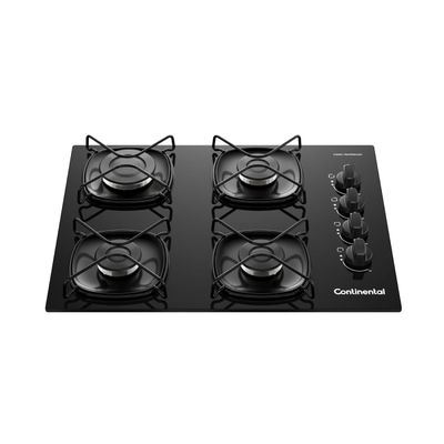 Cooktop 4 Bocas a Gás Continental Mesa de Vidro Preto com Acendimento Automático (KC4GR) Bivolt