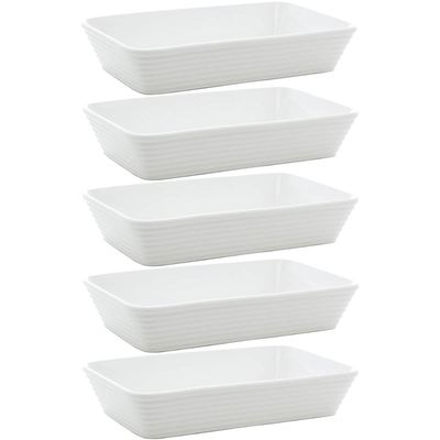 5 Travessas Brancas de Porcelana 29x20x5cm Retangulares Línea Refratário para Gratinados