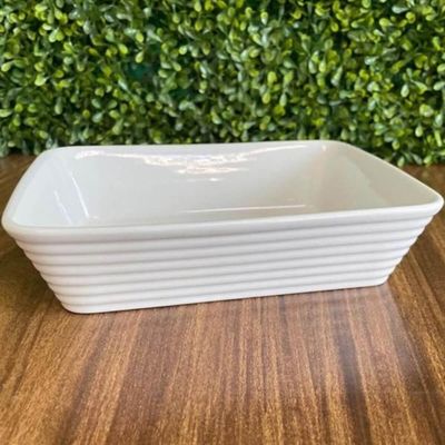 5 Travessas Brancas de Porcelana 29x20x5cm Retangulares Línea Refratário para Gratinados